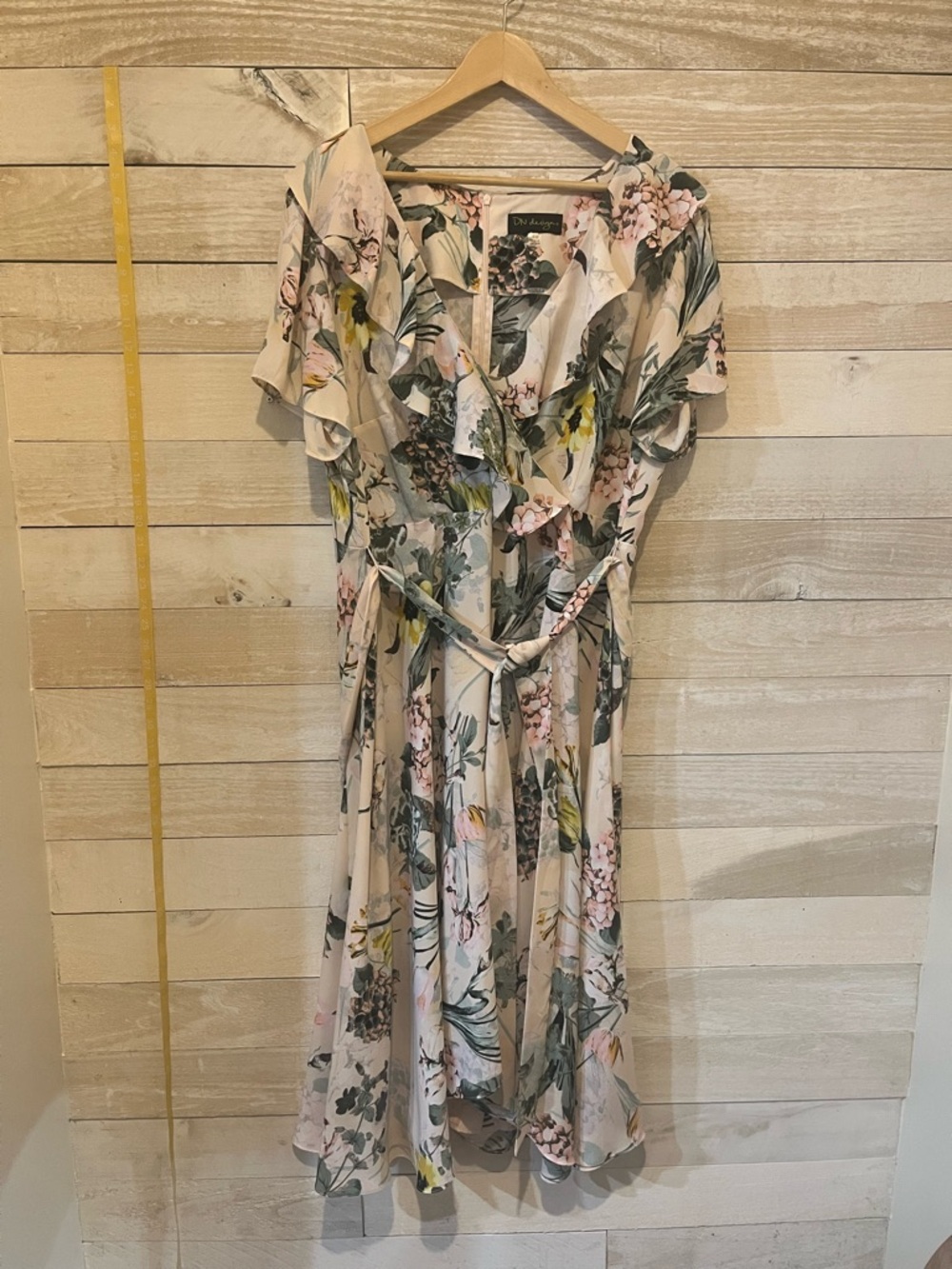 Plus Floral Wrap Midi Dress in Blush Peach